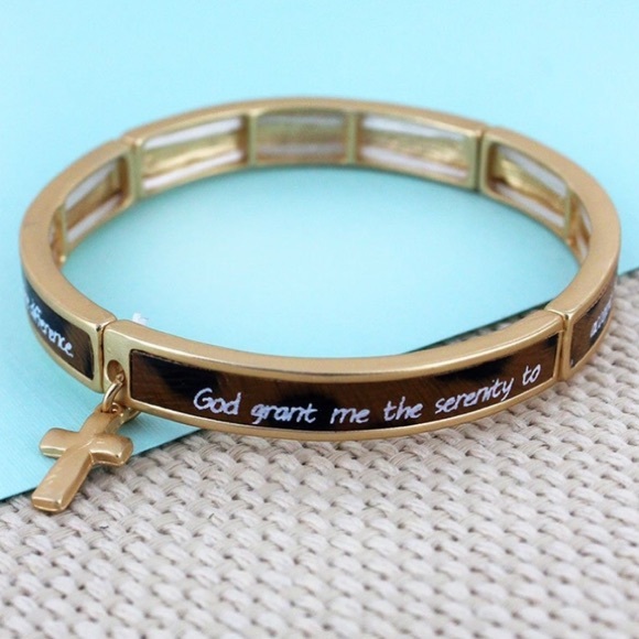 Jewelry - “SERENITY PRAYER” Matte Goldtone Leopard Print and Cross Charm